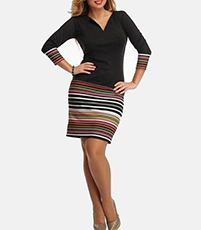 Stretch Knit Mini Dress – Black on Top / Striped Skirt